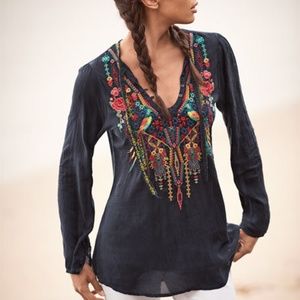 Johnny Was Serendipity Navy Embroidered Blouse